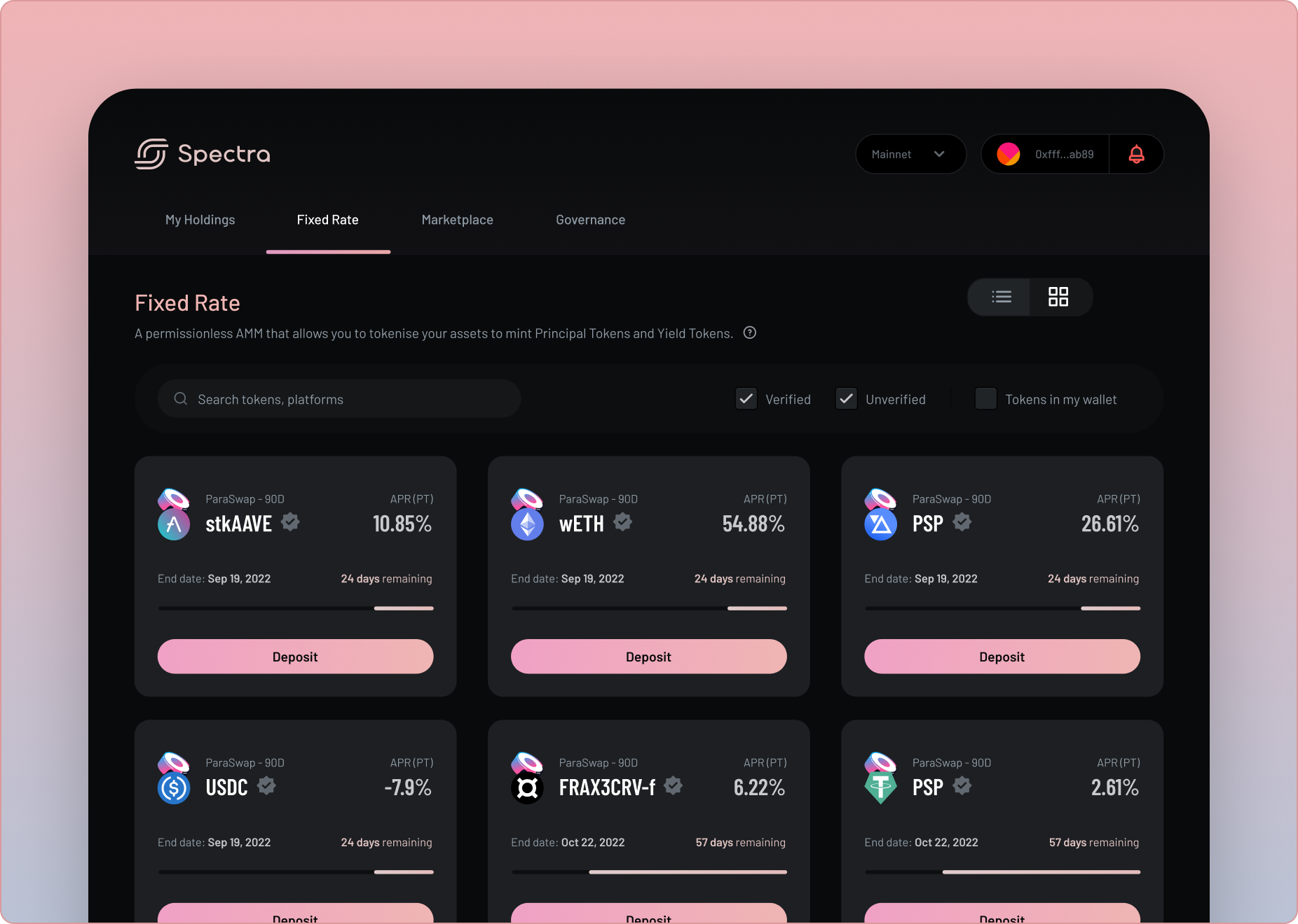 Spectra fixed rate interface